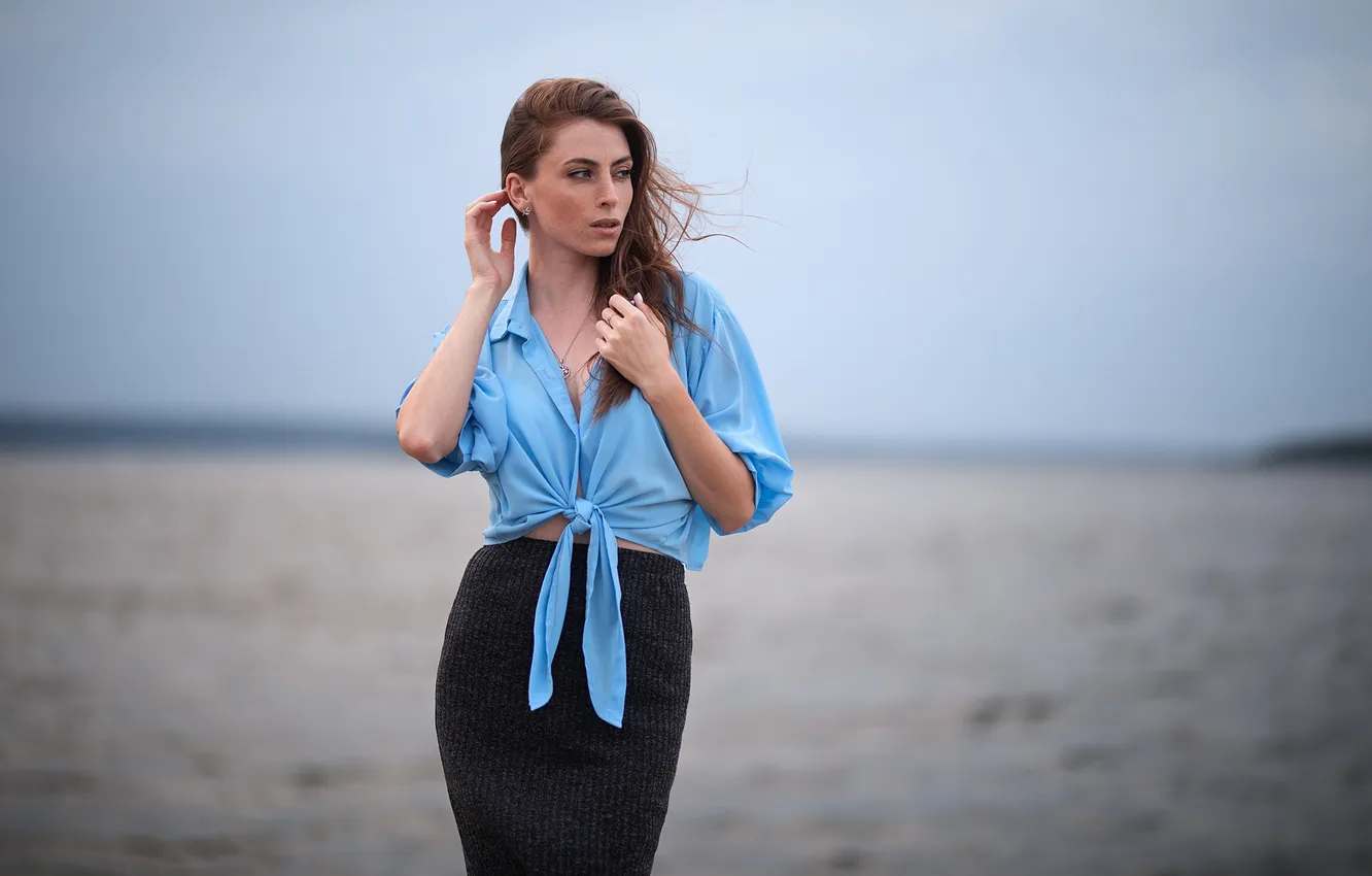 Photo wallpaper girl, pose, skirt, hands, blouse, long hair, Dmitry Shulgin, Nadezhda Maslova