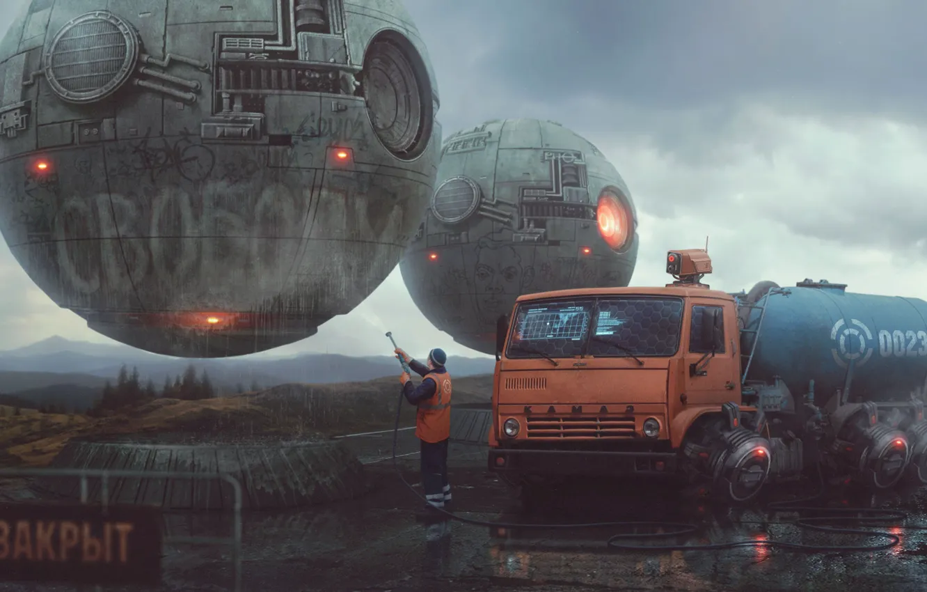 Photo wallpaper fiction, art, Truck, cleaning, fantasy, Russia, Russia, art