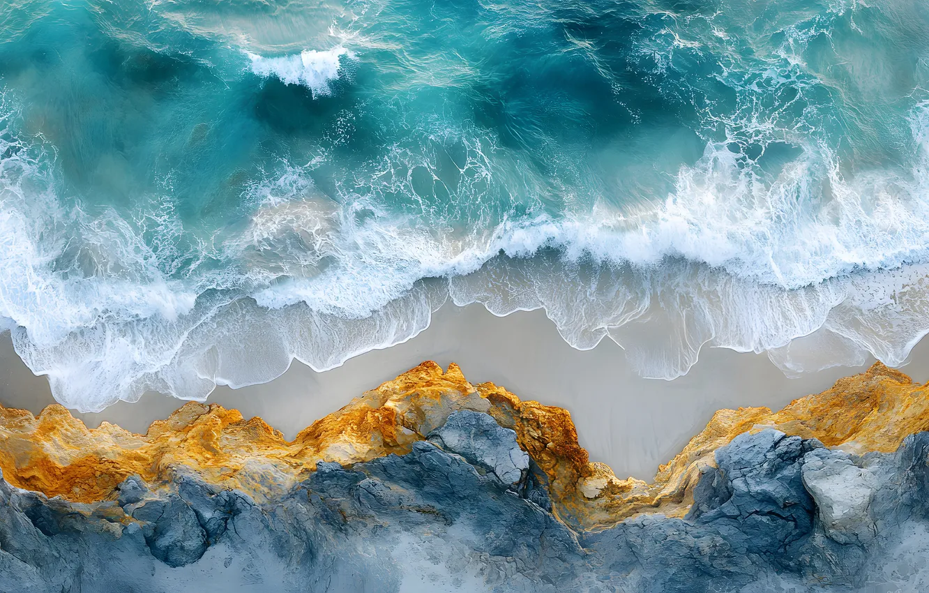 Photo wallpaper sea, wave, beach, landscape, nature, the ocean, surf, the