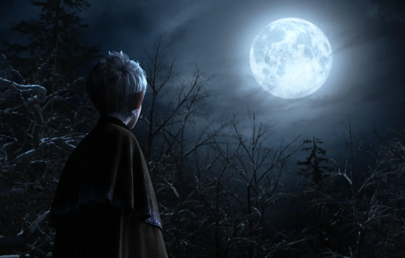 Photo wallpaper trees, night, the moon, cartoon, sleep, Keepers, Jack, ice