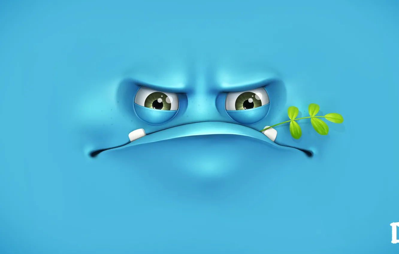 Photo wallpaper face, branch, blue background, melaamory, angry, grumpy