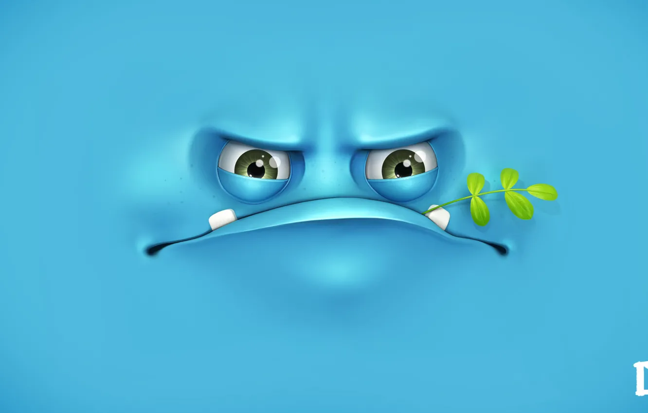 Photo wallpaper branches, face, blue background, Melaamory, angry, grumpy