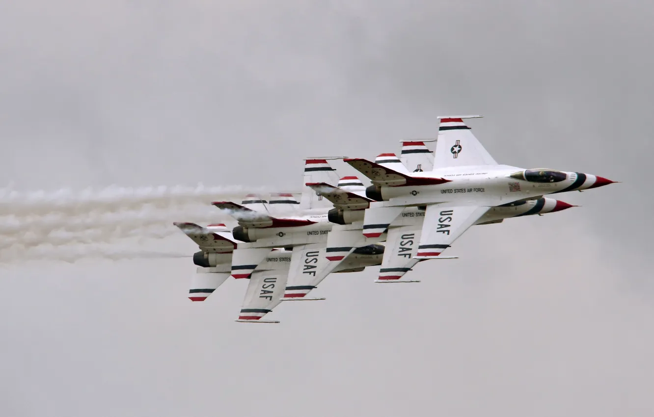 Photo wallpaper the sky, flight, F-16 Fighting Falcon, Multi-stacked Thunderbirds