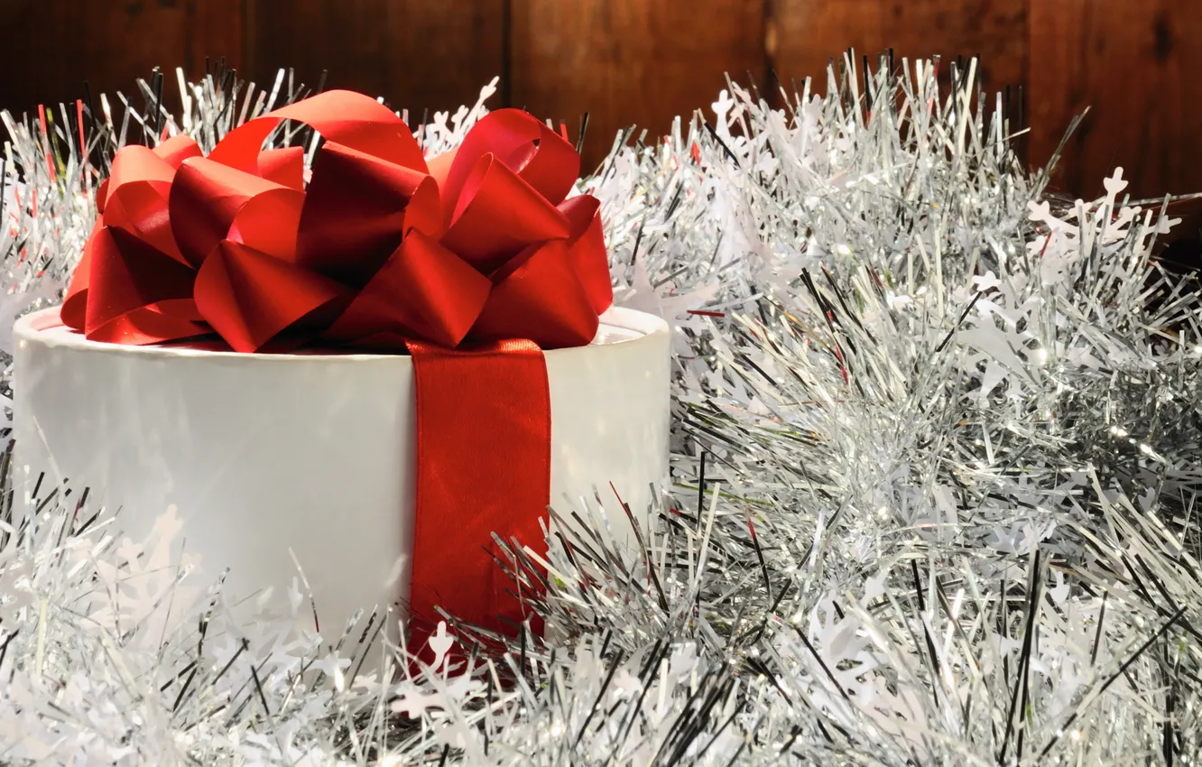 Photo wallpaper white, red, holiday, box, gift, new year, silver, tape