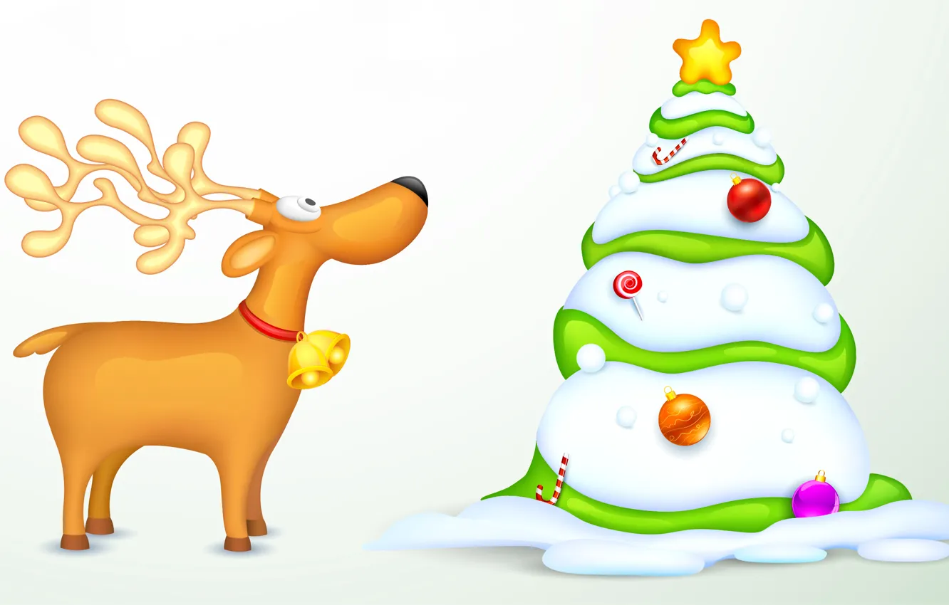 Photo wallpaper snow, holiday, tree, new year, deer, horns