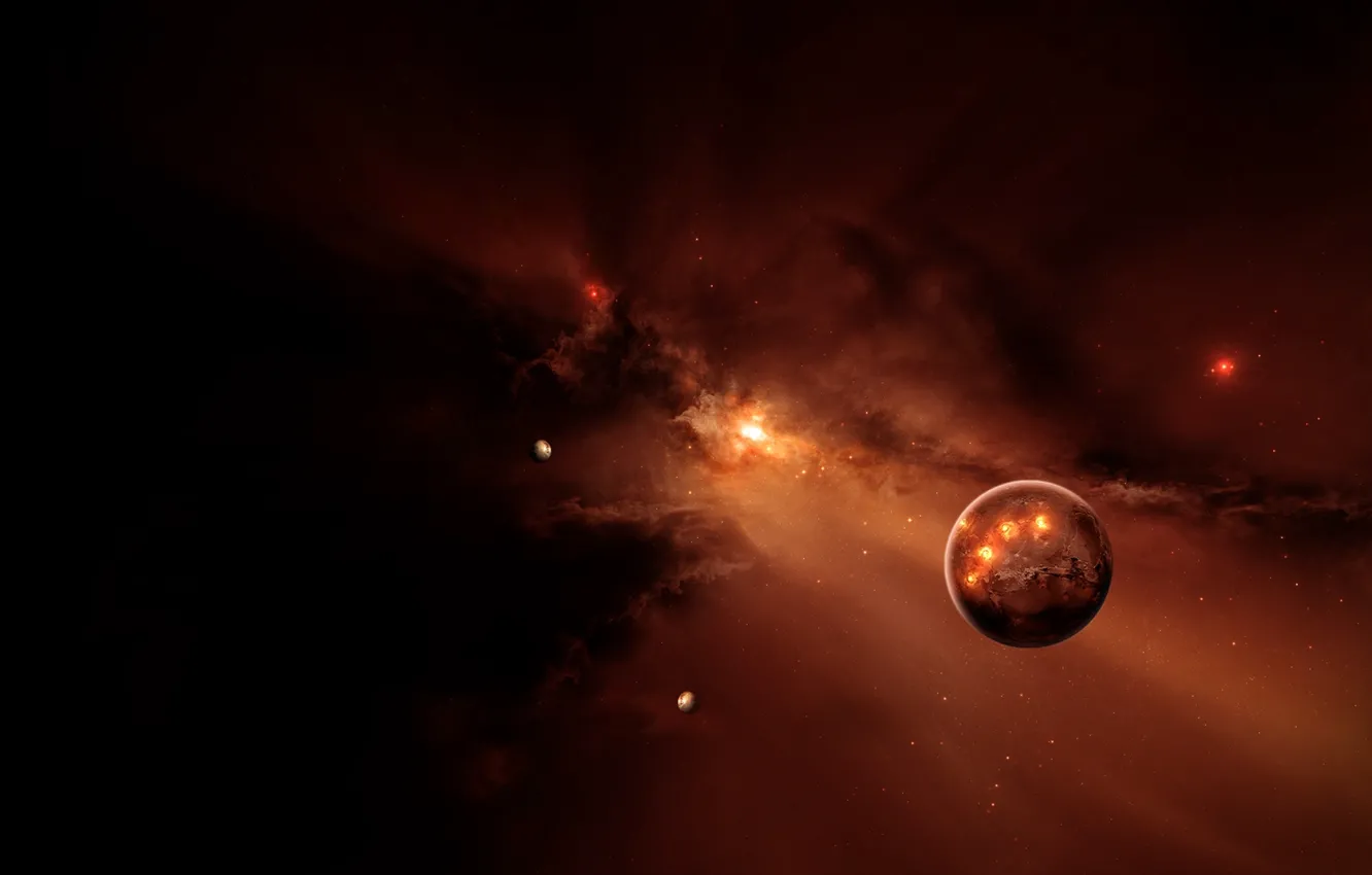 Photo wallpaper space, stars, nebula, planet, flash