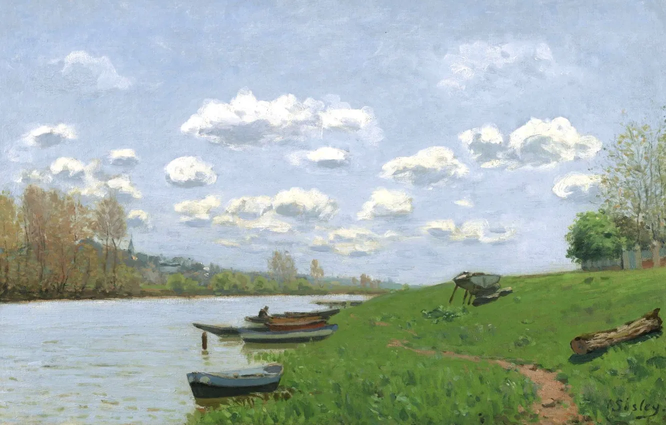 Photo wallpaper landscape, river, shore, picture, Alfred Sisley, Alfred Sisley, The Seine at Argenteuil