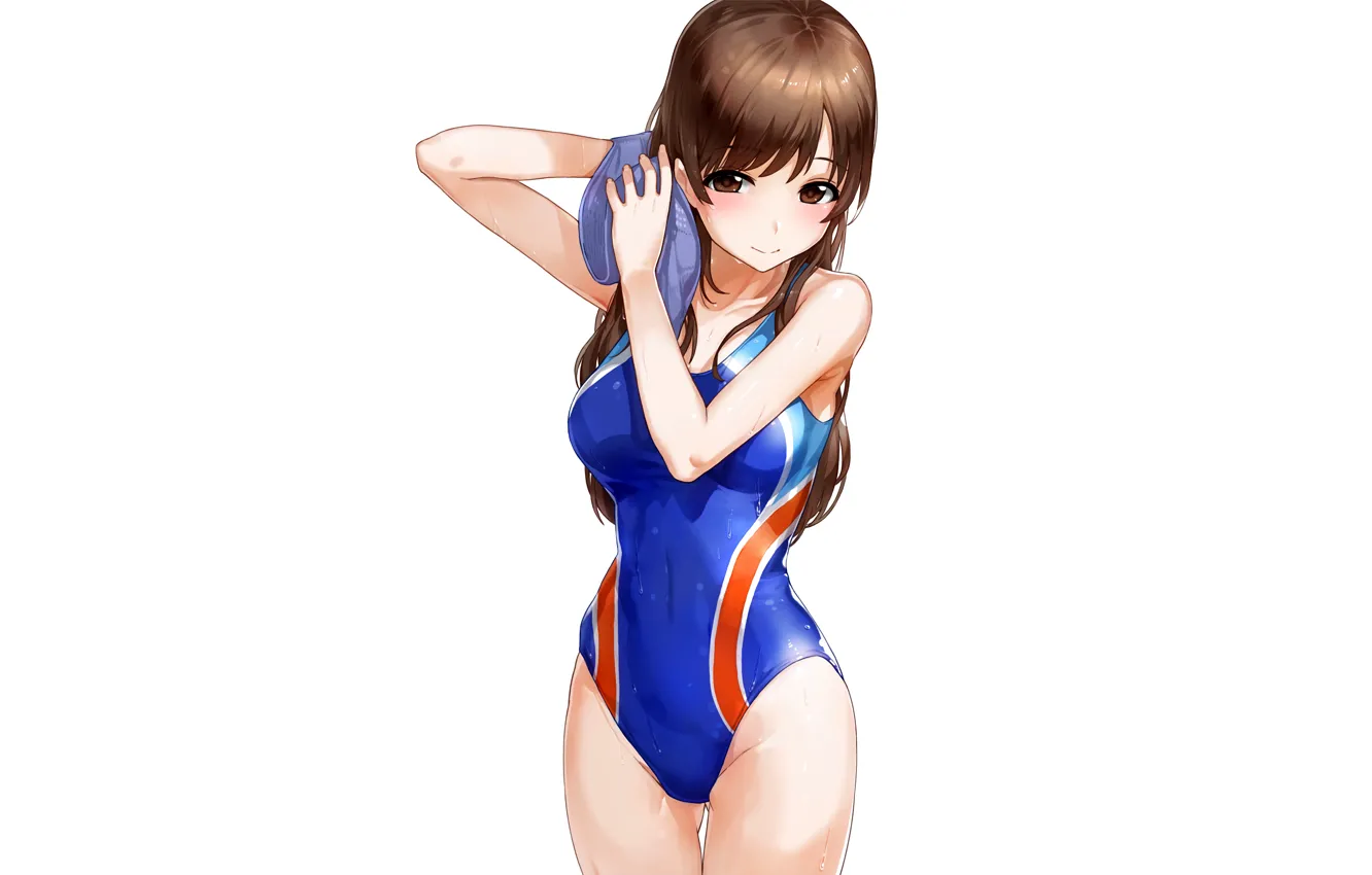 Photo wallpaper girl, sexy, wet, cleavage, long hair, brown hair, brown eyes, boobs