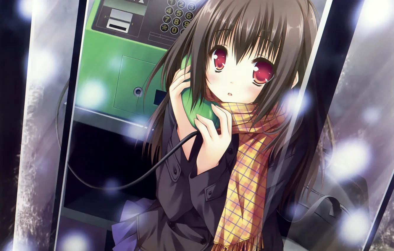 Photo wallpaper cold, girl, snow, snowflakes, anime, art, phone, sitting