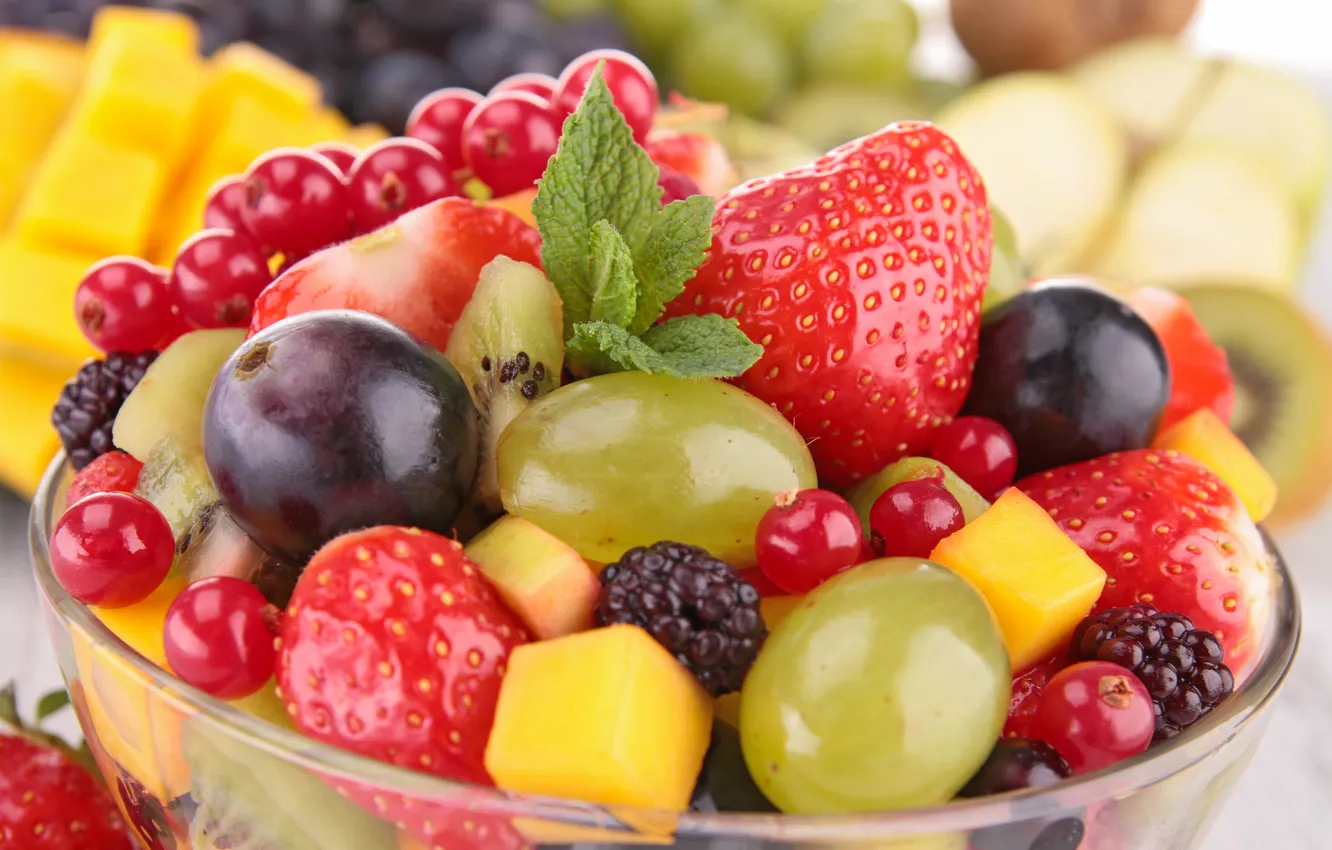 Photo wallpaper berries, fruit, fresh, dessert, fruits, berries, fruit salad, salad