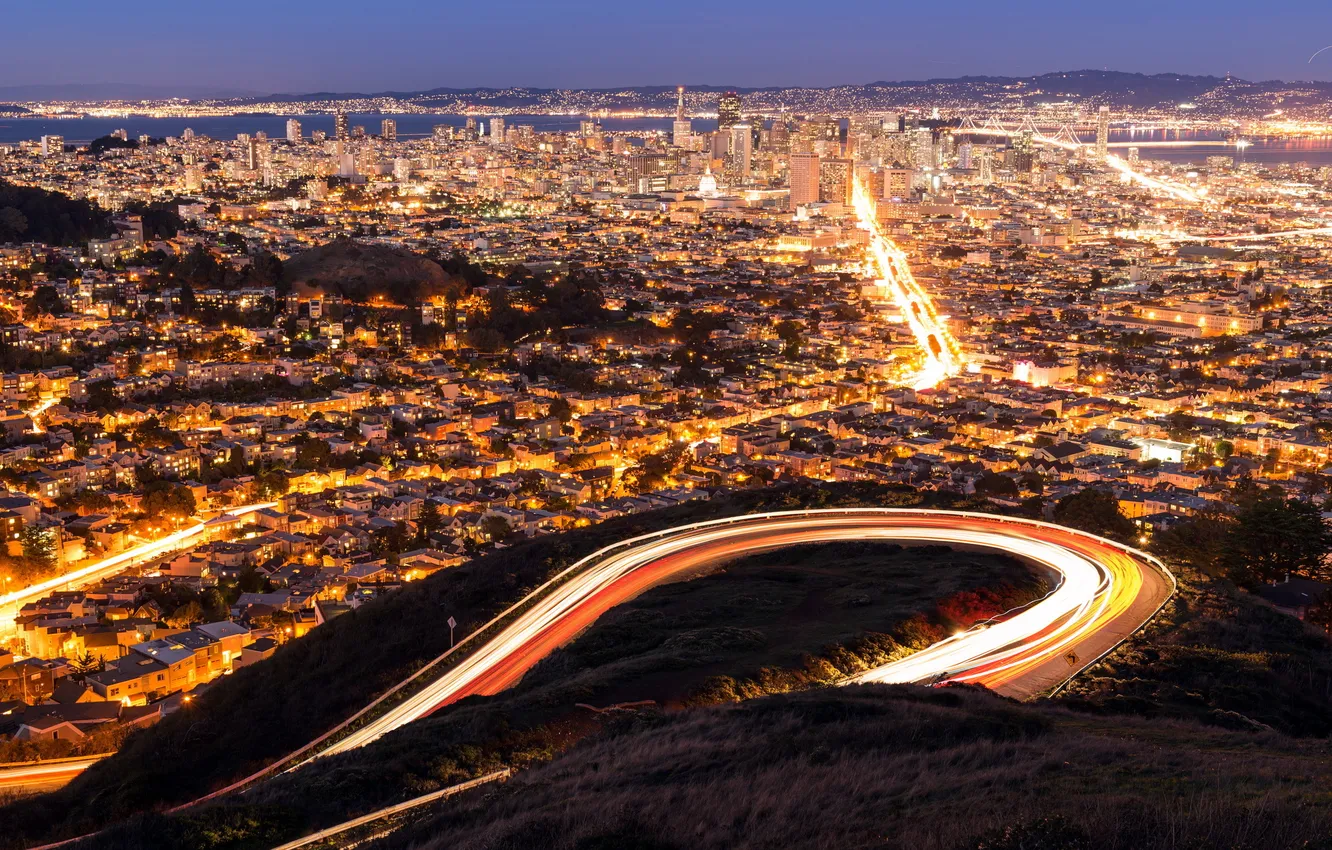 Photo wallpaper night, lights, San Francisco