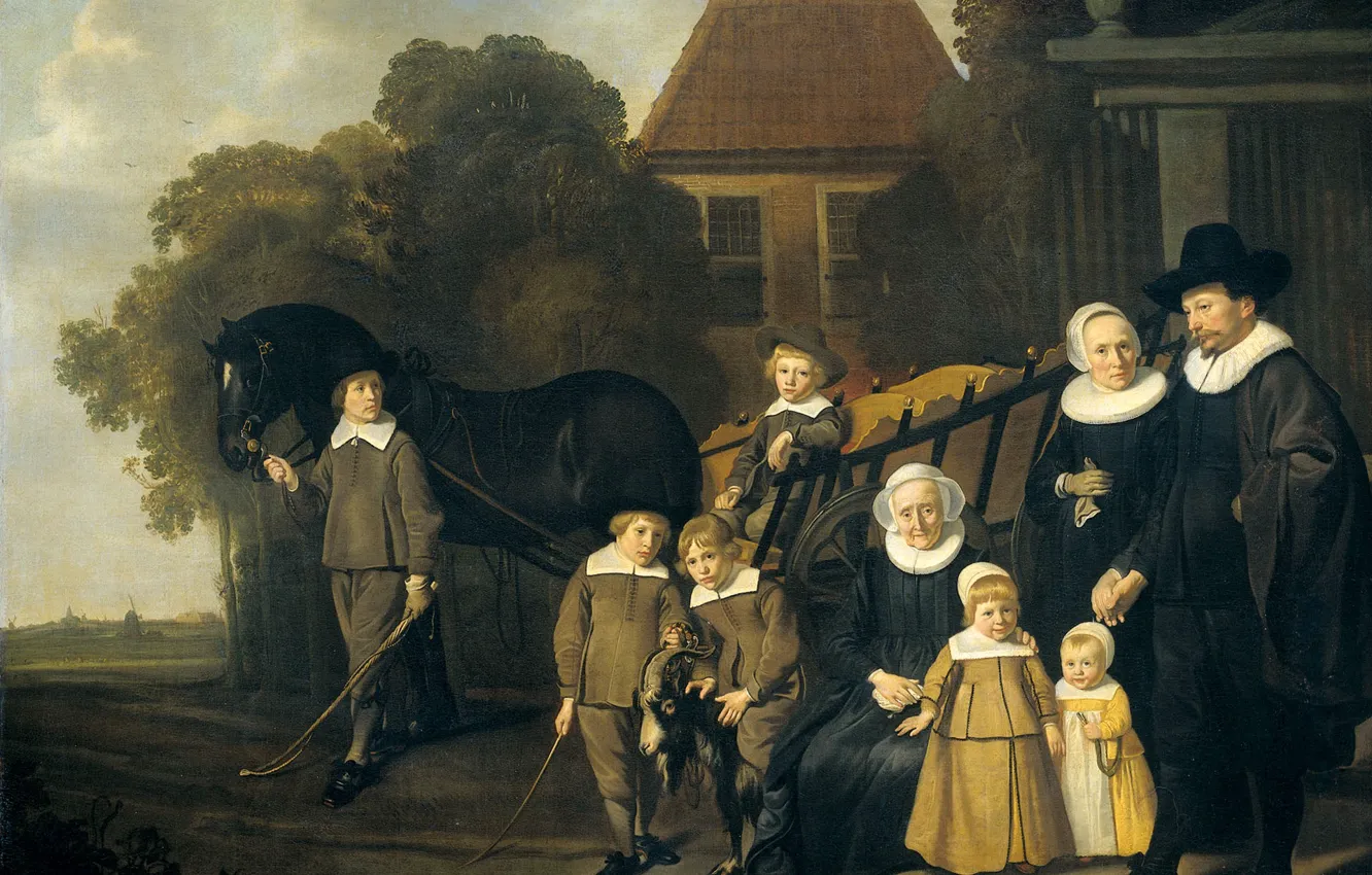 Photo wallpaper oil, portrait, picture, canvas, Jacob van Loo, Family Near The Gate Of His Garden