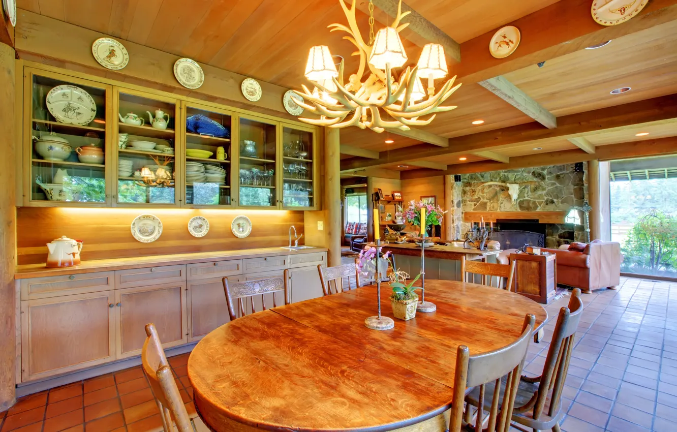 Photo wallpaper design, photo, table, interior, chandelier, living room