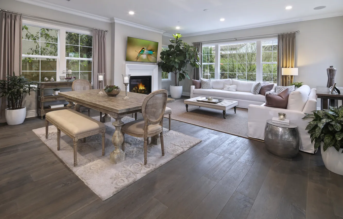 Photo wallpaper design, table, sofa, home, window, fireplace, mansion, design