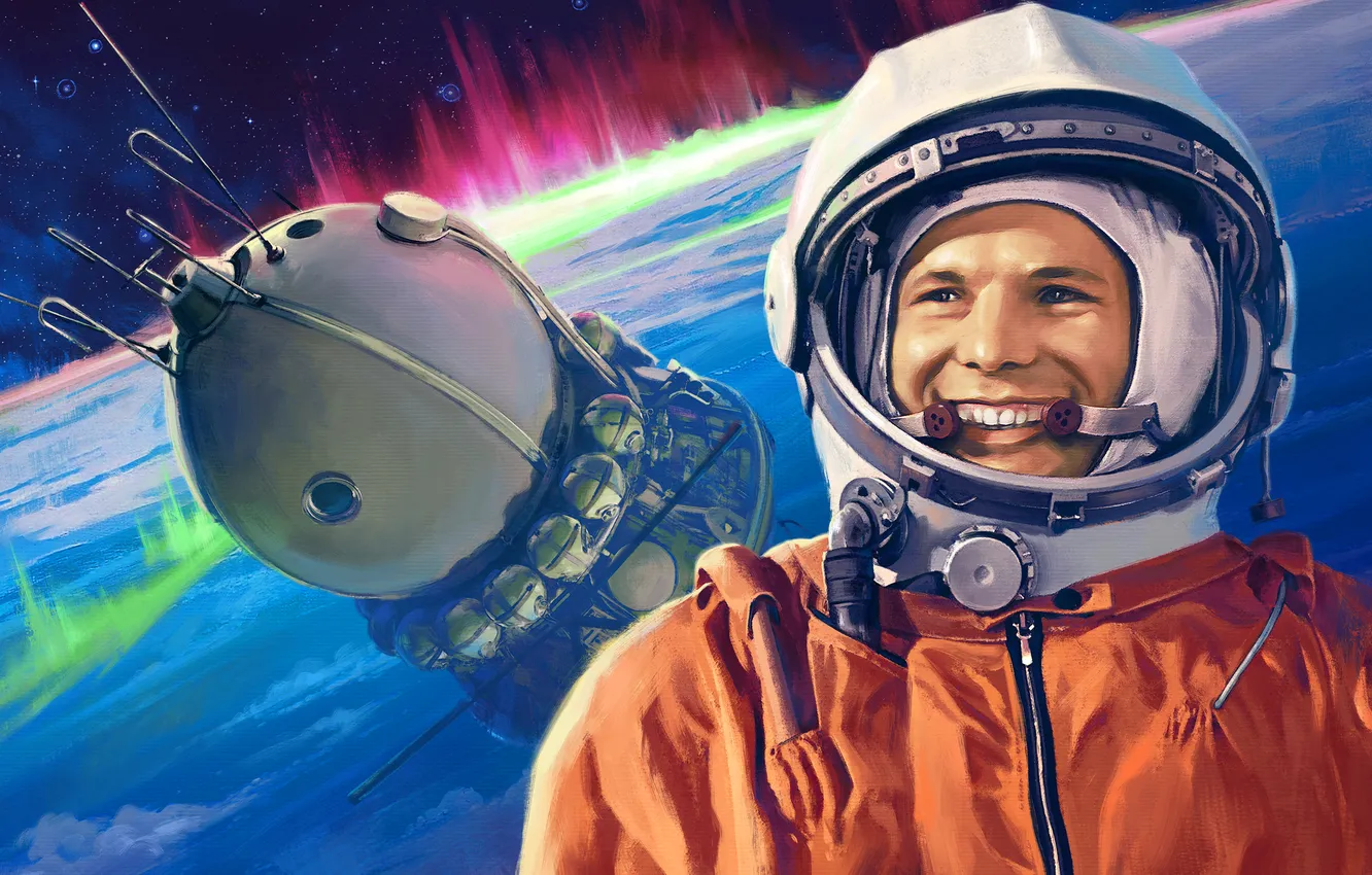 Photo wallpaper smile, earth, the suit, art, male, USSR, Yuri Alekseyevich Gagarin, Yuri Gagarin