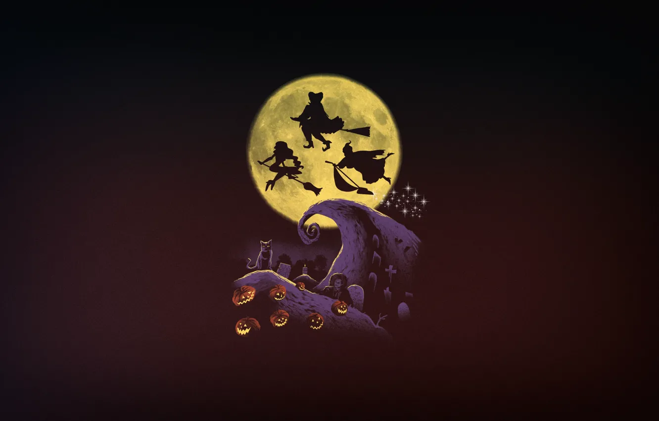 Photo wallpaper the moon, minimalism, art, Halloween, witch, by Vincenttrinidad, Vincenttrinidad, by Vincent Trinidad
