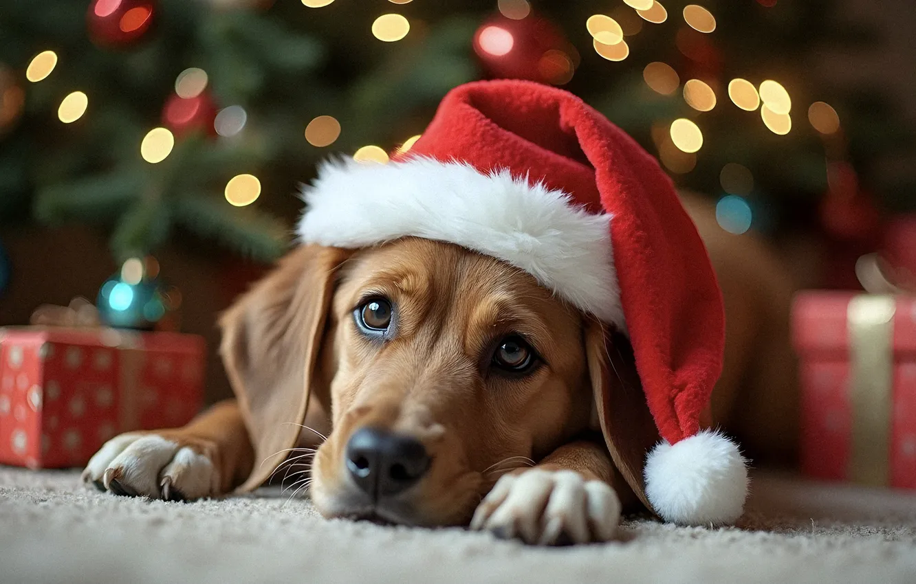 Photo wallpaper decoration, new year, dog, Christmas, Christmas, dog, cute, decoration