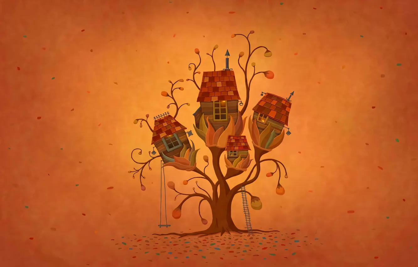 Photo wallpaper trees, home, vladstudio