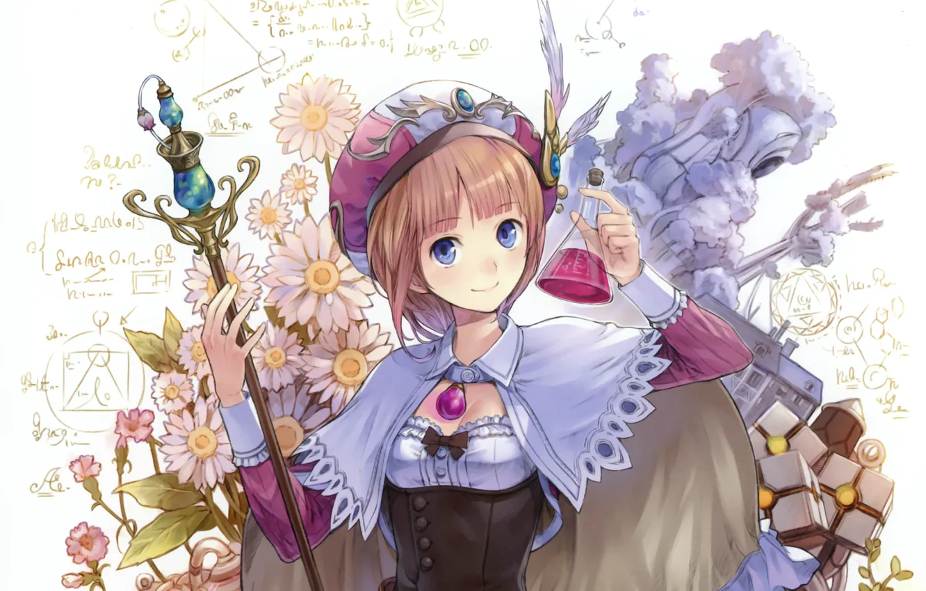 Photo wallpaper hat, chamomile, collar, girl, corset, bulb, rod, formula