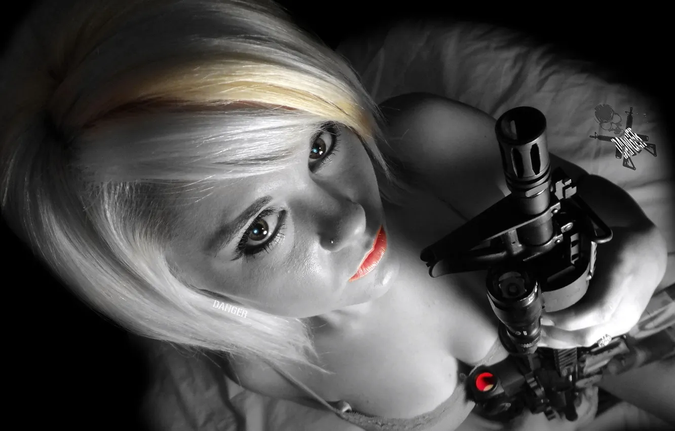 Photo wallpaper girl, weapons, background
