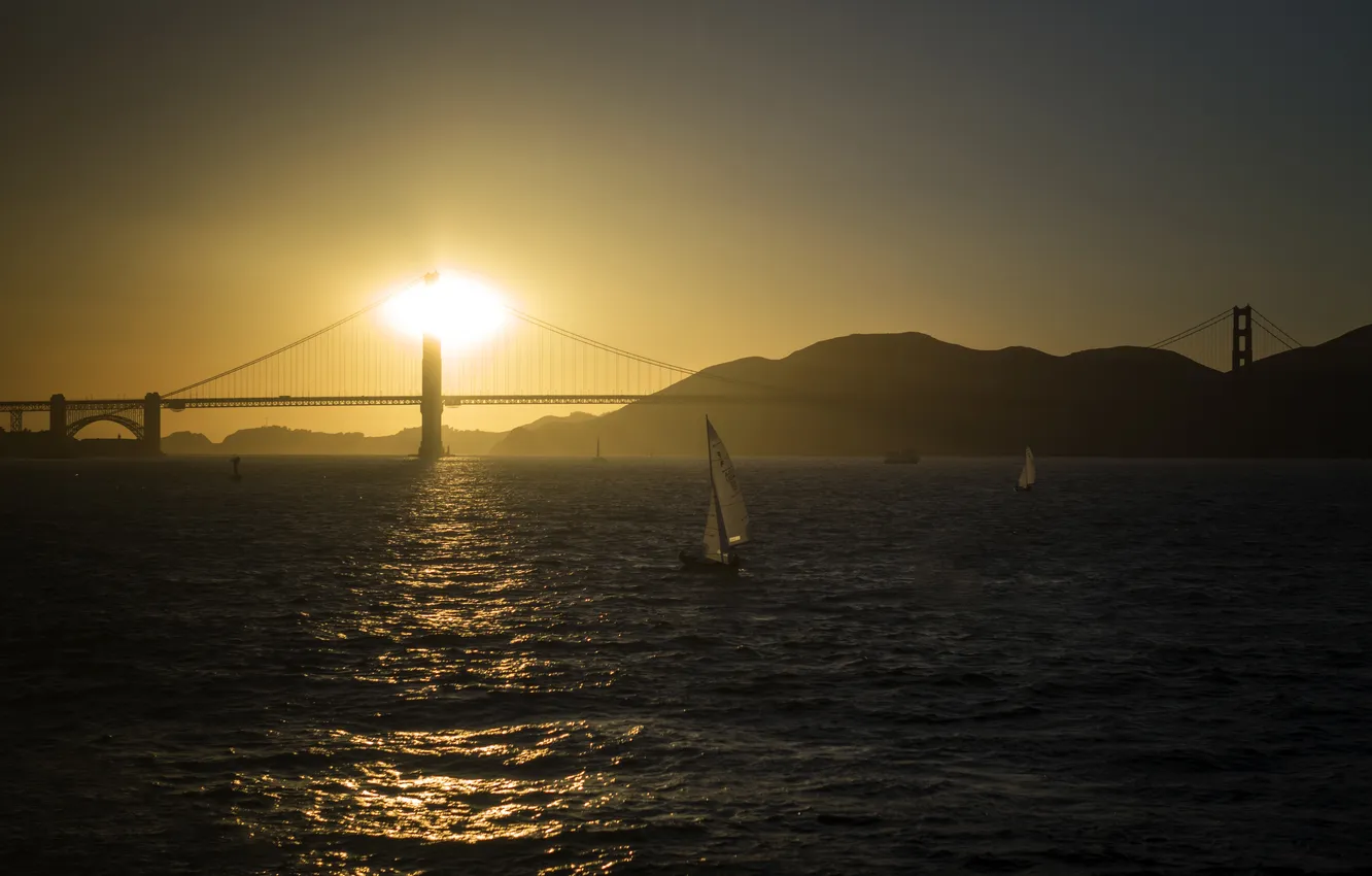 Photo wallpaper landscape, sunset, bridge, San Francisco, San Francisco