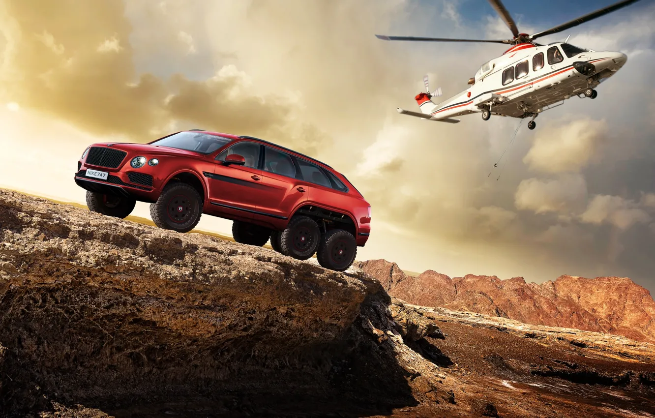 Photo wallpaper photoshop, Bentley, helicopter, Bentayga, Bentley Bentayga