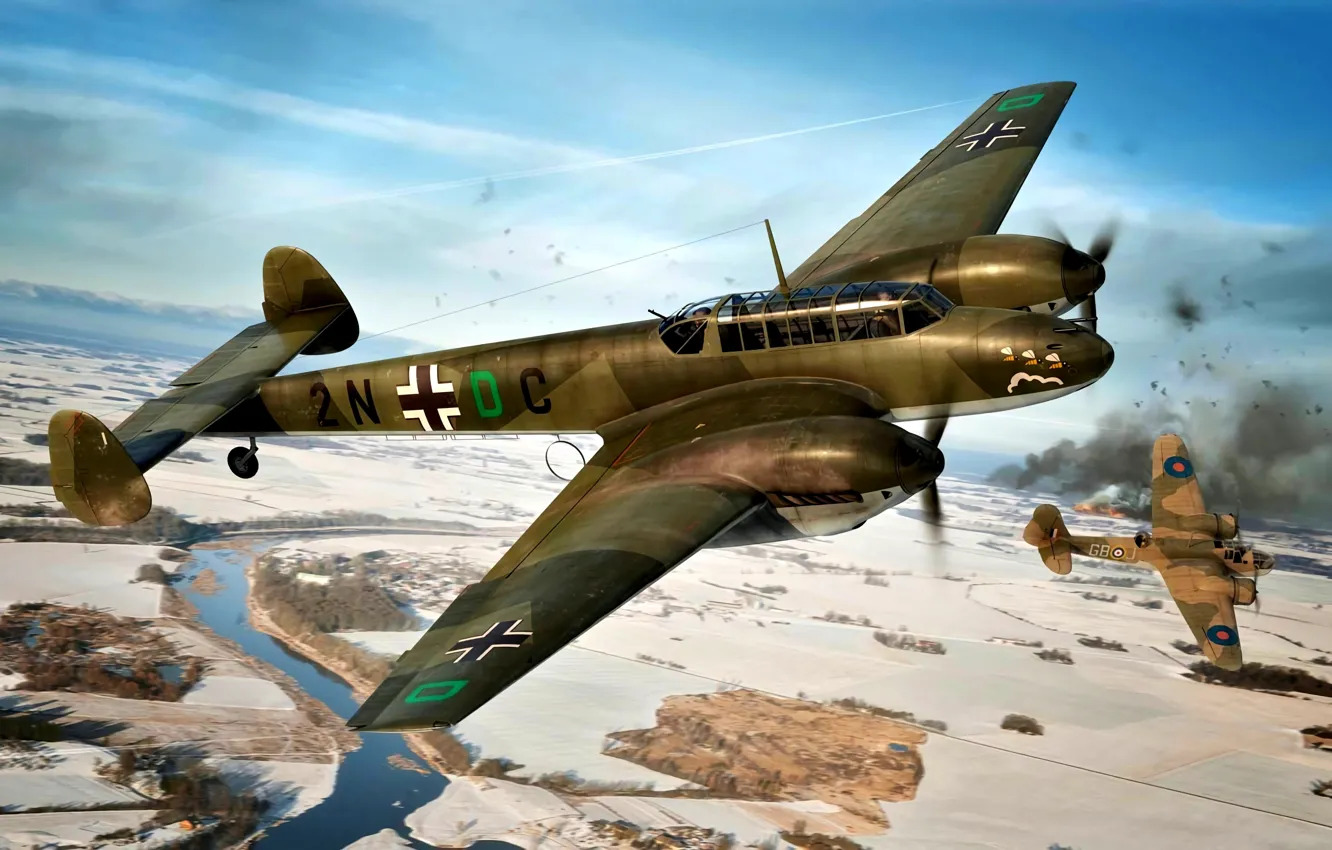 Photo wallpaper Messerschmitt, Bf-110, Destroyer, heavy fighter, Bf.110C-1, Destroyer squadron 1