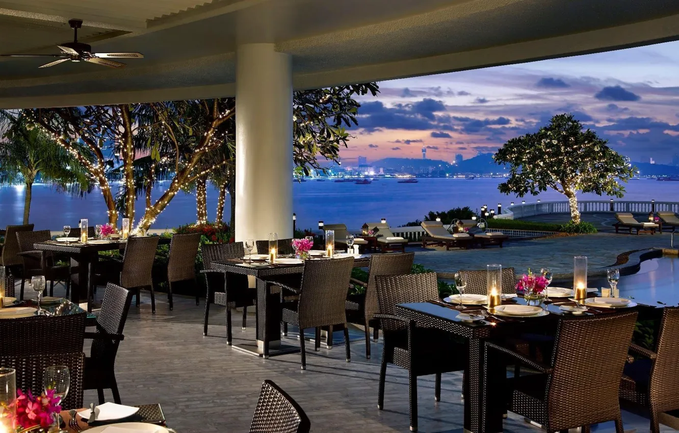 Photo wallpaper design, interior, the evening, lighting, Thailand, restaurant, the hotel, resort