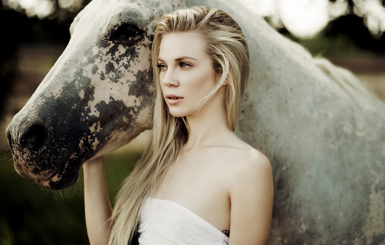 Photo wallpaper girl, each, horse