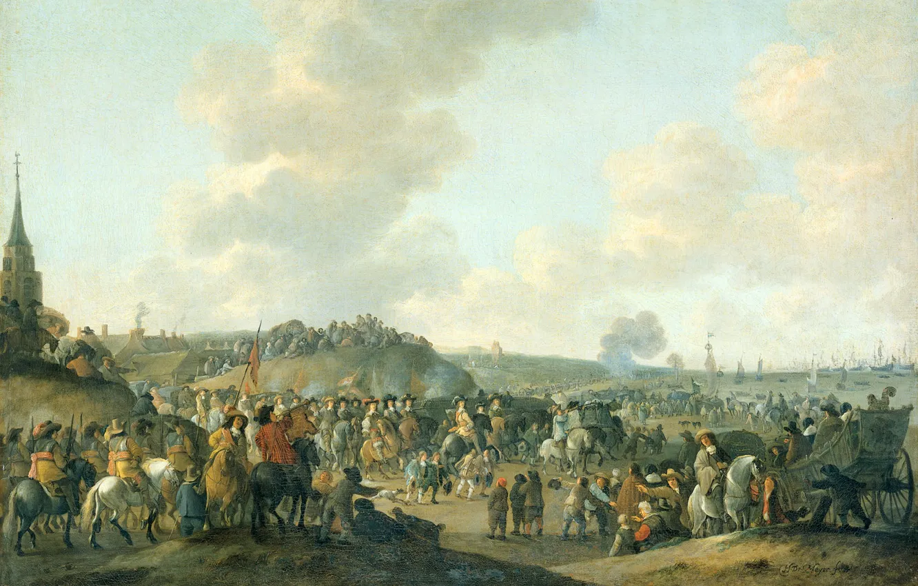 Photo wallpaper oil, picture, canvas, Departure of Charles II of England from Scheveningen, Hendrik de Meyer