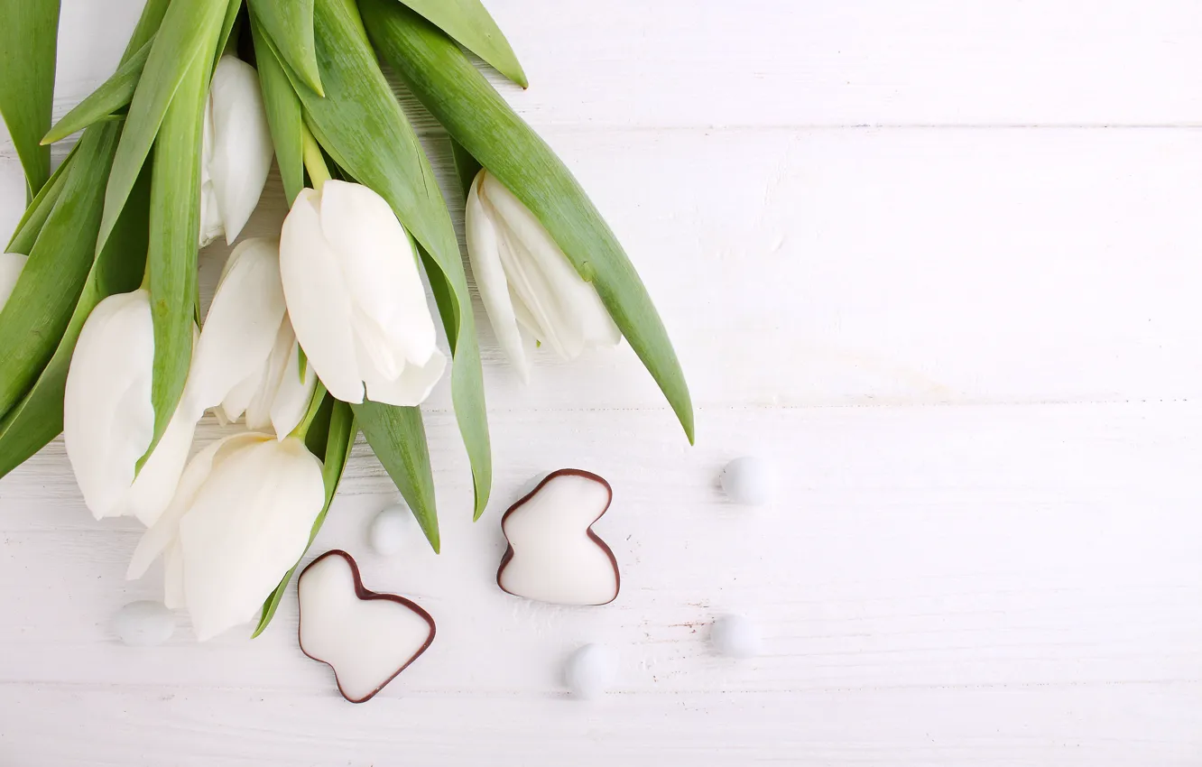 Photo wallpaper holiday, Easter, gingerbread, white tulips