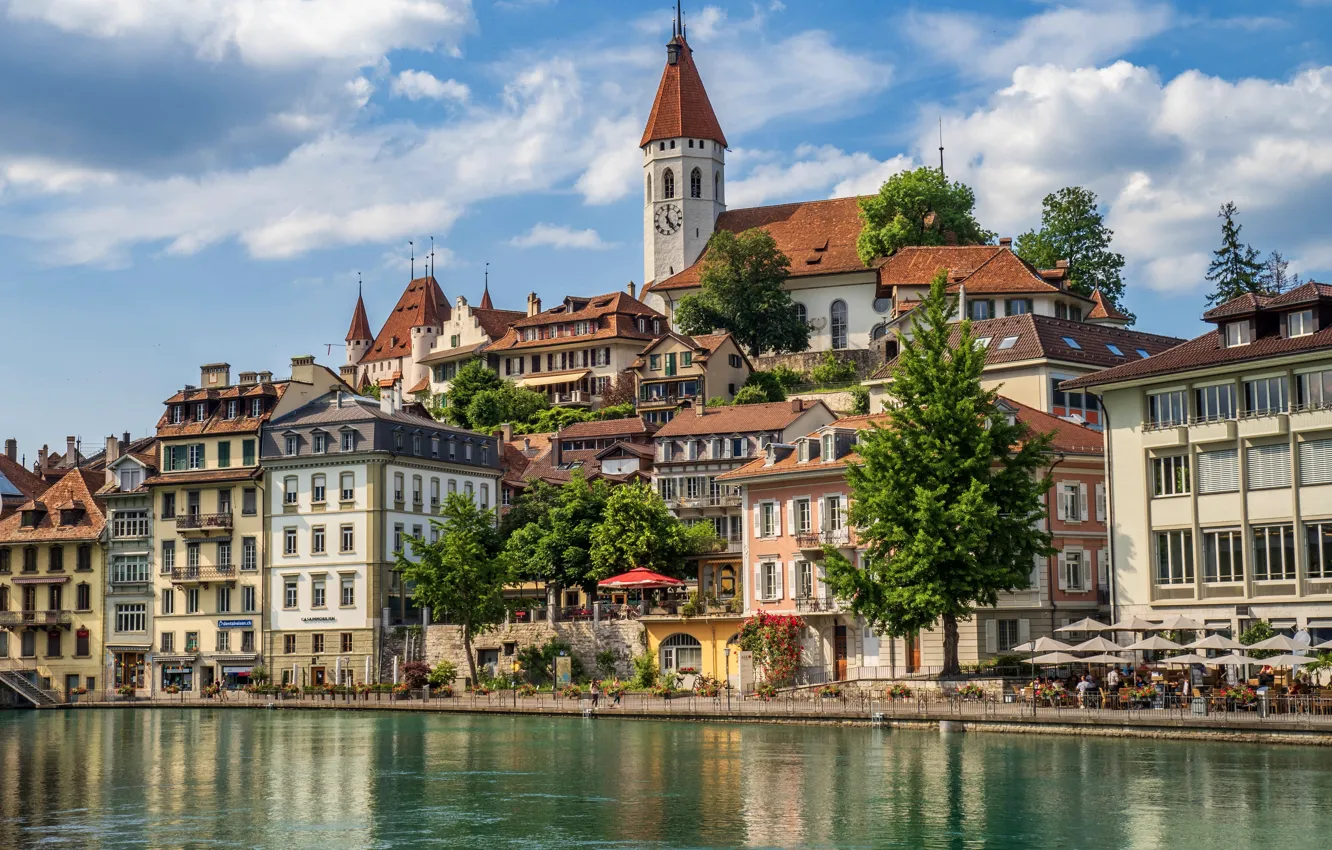 Photo wallpaper river, building, Switzerland, Tun