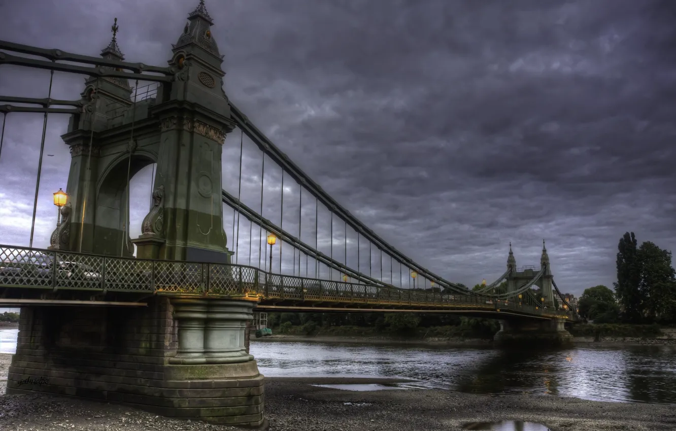 Photo wallpaper water, clouds, bridge