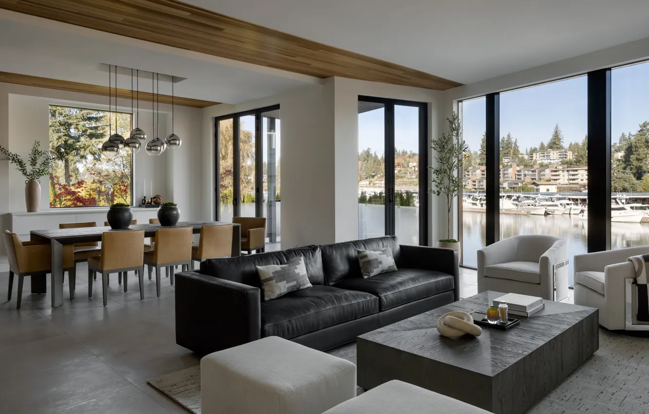 Photo wallpaper design, style, interior, living room, dining room, villa by the river, Ways to Create Separation …