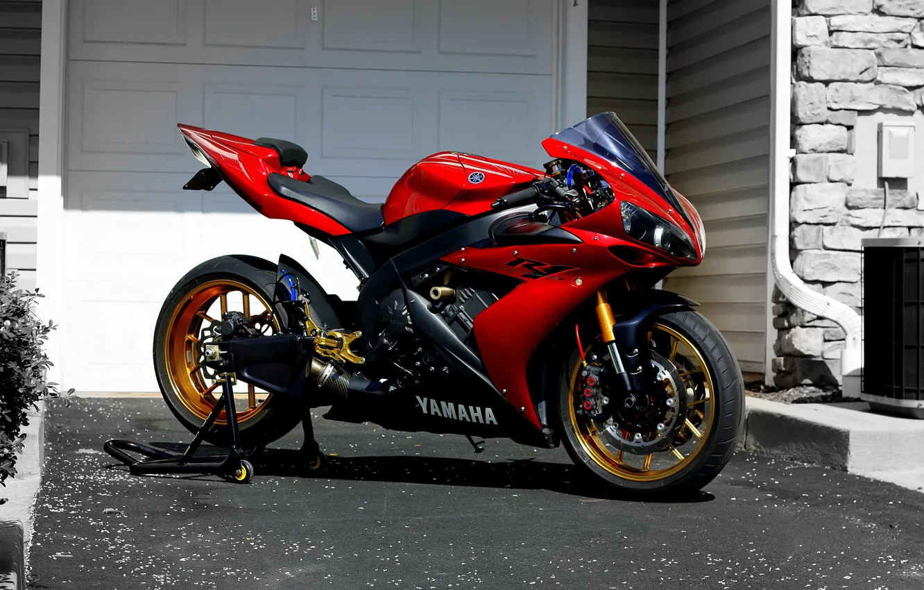 Photo wallpaper Red, Yamaha, Black, YZF-R1, Gold