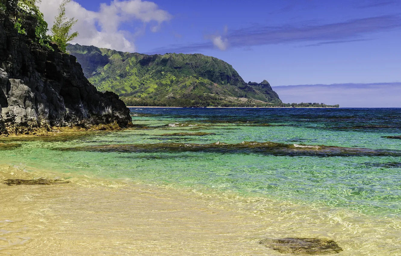 Photo wallpaper sea, the sky, clouds, rocks, shore