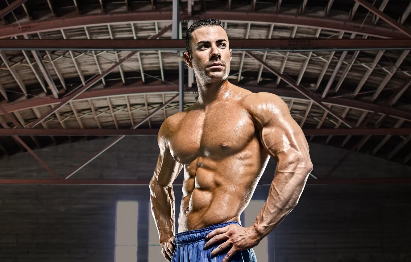 Photo wallpaper muscles, pose, abs, bodybuilder, pecs