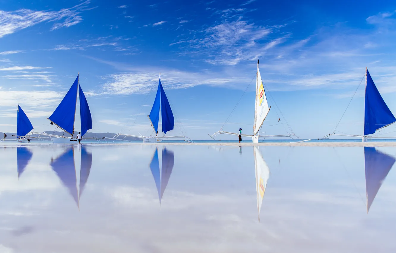 Photo wallpaper sea, reflection, boat, Philippines, Philippines, Boracay, Boracay, paraw