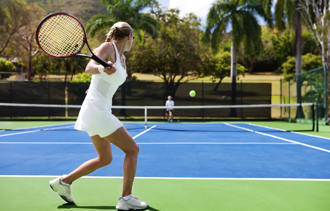 Photo wallpaper girl, sport, racket, tennis, court