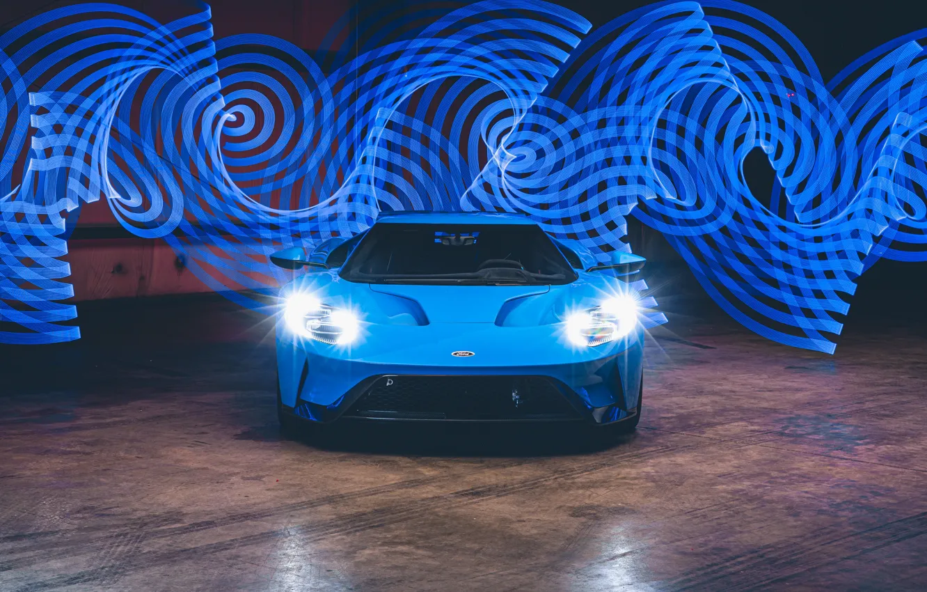 Photo wallpaper lights, Ford, supercar, Ford GT, 2017, H040, Riviera Blue