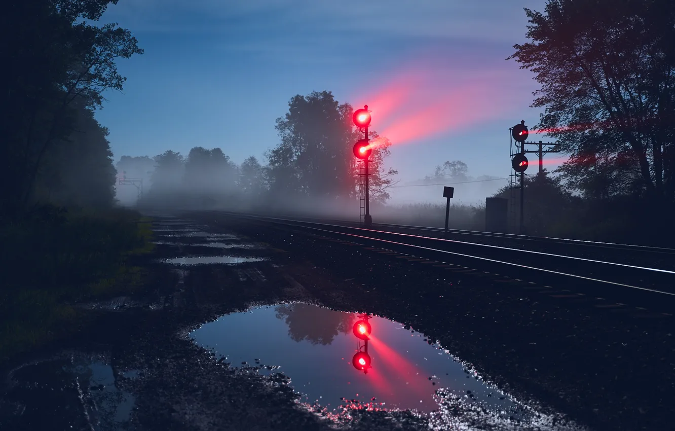 Photo wallpaper night, nature, railroad