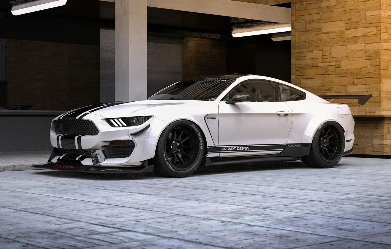 Photo wallpaper Mustang, Ford, Shelby, White, Machine, Ford Mustang, Rendering, Concept Art