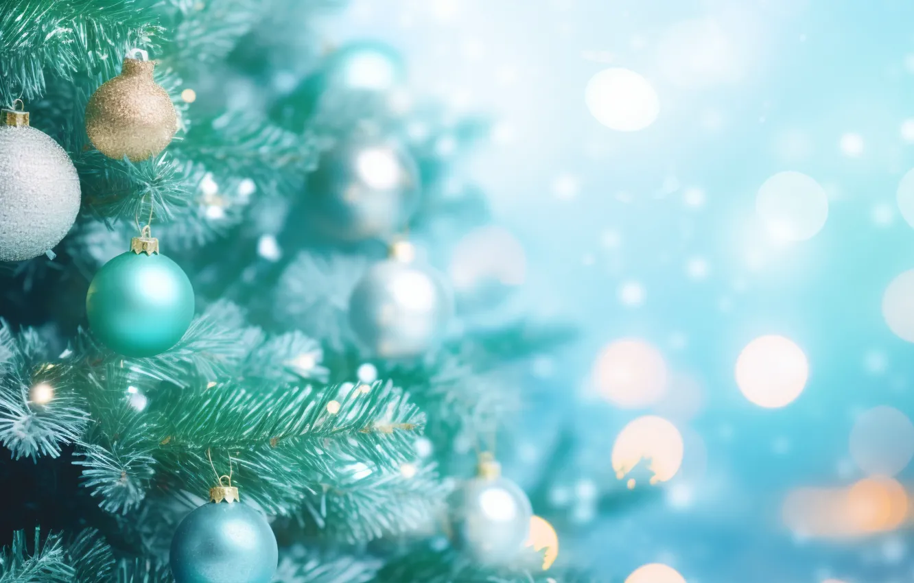 Photo wallpaper decoration, balls, tree, new year, Christmas, Christmas, balls, blue