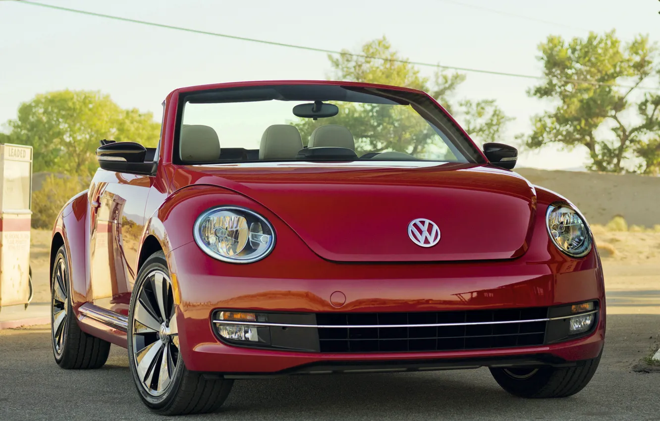 Photo wallpaper red, Volkswagen, convertible, Beetle
