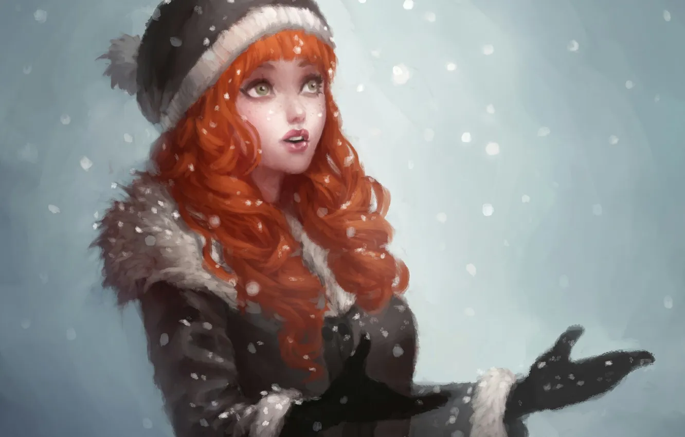 Photo wallpaper girl, snow, snowflakes, art
