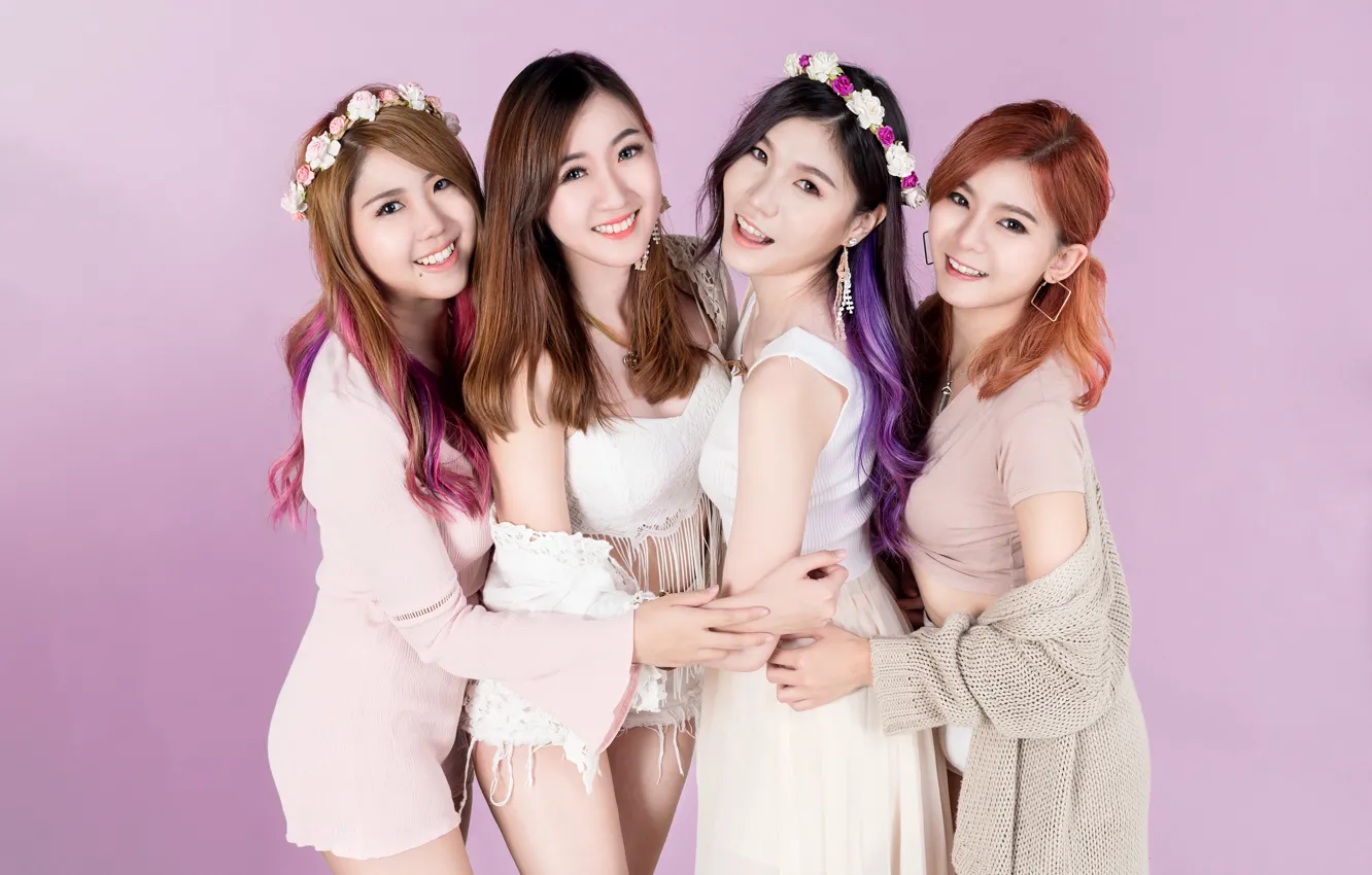 Photo wallpaper background, Asian, Quartet, girl, veselushka