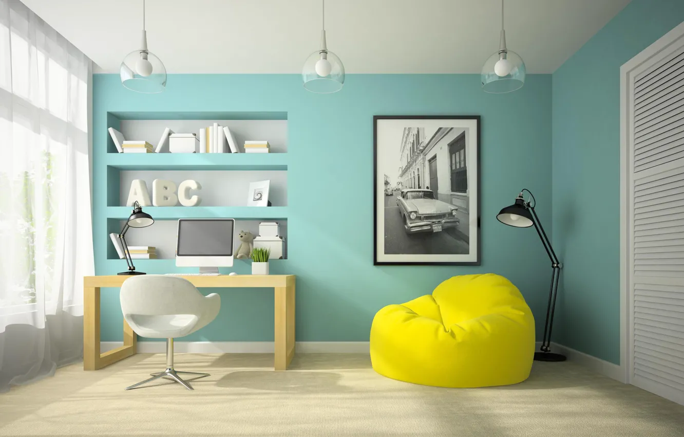 Photo wallpaper style, free photo, in 3d rendering, the interior of a modern design room, interior of …