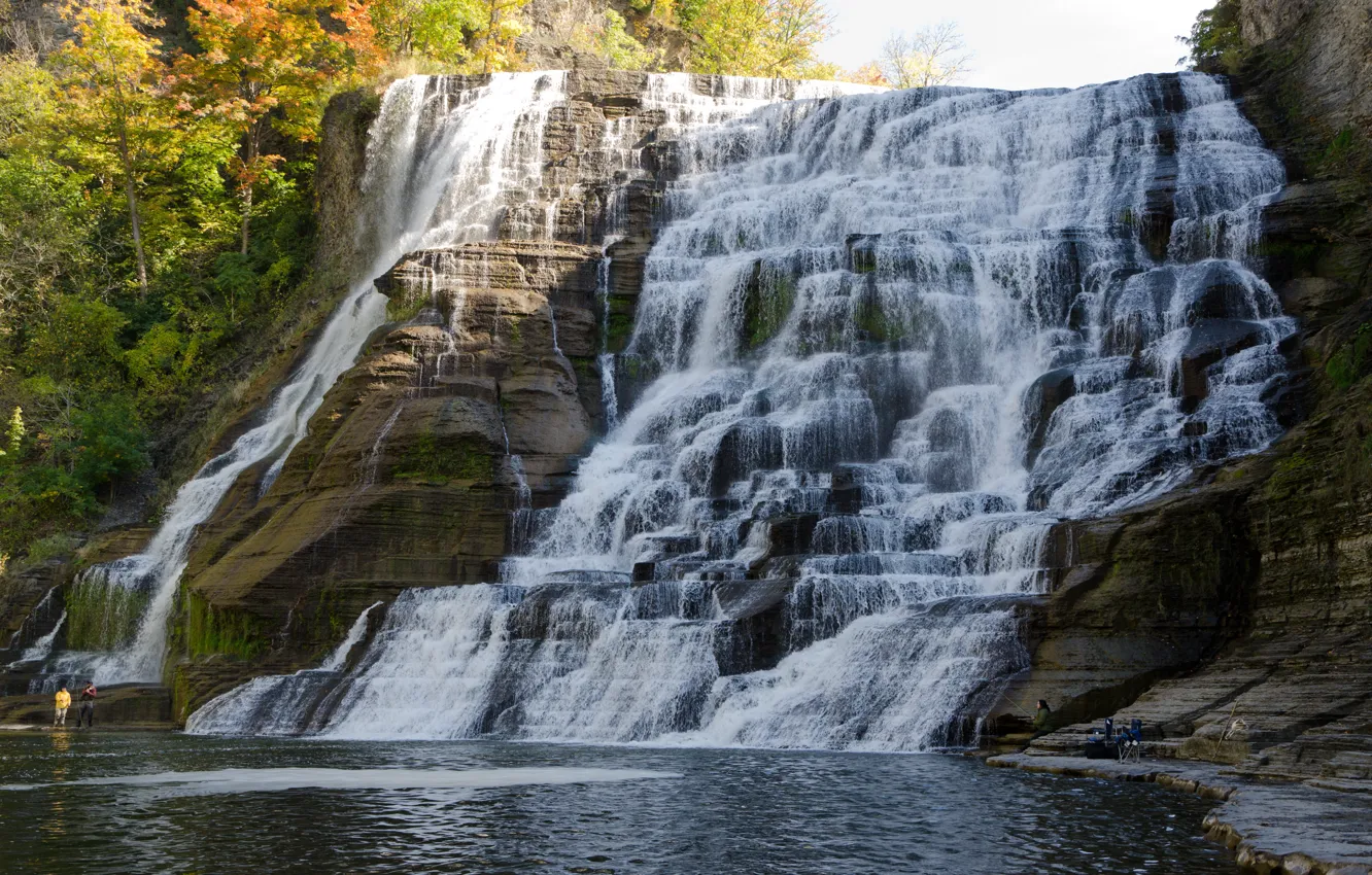 Photo wallpaper Waterfall, Autumn, Rocks, USA, USA, Nature, Fall, Autumn