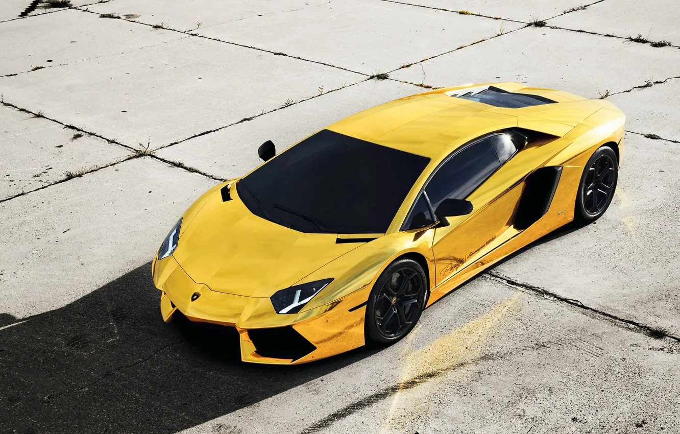 Photo wallpaper Auto, Lamborghini, Tuning, Machine, Gold, Aventador, Gold, Sports car