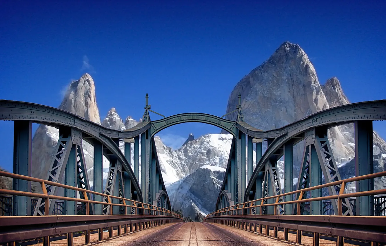 Photo wallpaper road, mountains, bridge